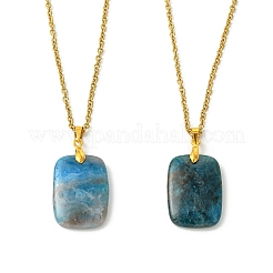 Natural Apatite Rectangle Pendant 304 Stainless Steel Cable Chain Necklaces&nbsp;NJEW-JN06210-02