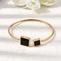 Square 304 Stainless Steel Enamel Cuff Bangles&nbsp;BJEW-Z166-01G