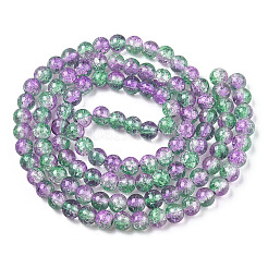 Two-Tone Crackle Baking Paint Transparent Glass Beads Strands&nbsp;X-CCG-T004-8mm-02