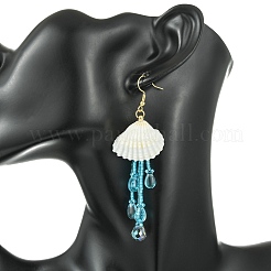 Shell & Glass Seed Bead Dangle Earrings&nbsp;EJEW-MZ00740-01