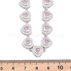 Brass Pave Pink Cubic Zirconia Heart Tennis Necklaces&nbsp;KK-CBA4547-17B-P