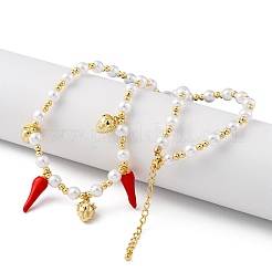 Brass Micro Pave Clear Cubic Zirconia Beaded Necklaces&nbsp;NJEW-Z059-04G-01