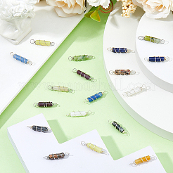 18Pcs 9 Styles Natural Mixed Gemstone Copper Wire Wrapped Column Links Connector Charms&nbsp;PALLOY-FH00076