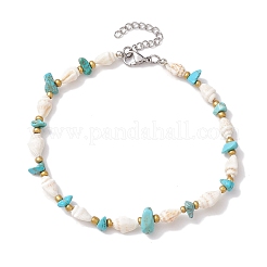 Synthetic Turquoise Chips & Natural Trumpet Shell Beaded Anklets&nbsp;AJEW-AN00585