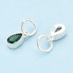 925 Sterling Silver Pave Cubic Zirconia Teardrop Birthstone Style Charms&nbsp;STER-T009-21S