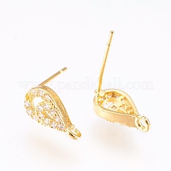 Brass Micro Pave Cubic Zirconia Stud Earring Findings&nbsp;KK-F753-04G-RS