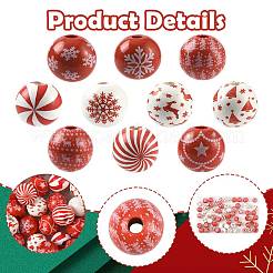 60Pcs 10 Styles Christmas Printed Schima Wood European Beads&nbsp;WOOD-FS0002-48