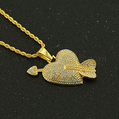 Heart with Arrow Zinc Alloy Full Crystal Rhinestone Pendant Iron Rope Chain Necklaces&nbsp;FS-WG537ED-01