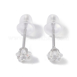 Rhodium Plated Star 999 Fine Silver Cubic Zirconia Stud Earrings for Women&nbsp;LS-EJEW-S215-21P