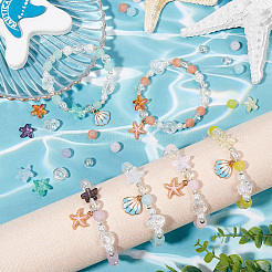 Ocean Theme DIY Glass Starfish & Shell & Round Beads Bracelet Making Kits&nbsp;DIY-SC0028-40
