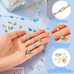 3m Natural Synthetic Turquoise Chips & ABS Plastic Imitation Pearl Beaded Chains Necklace Making Kits&nbsp;CHC-TA0001-30C