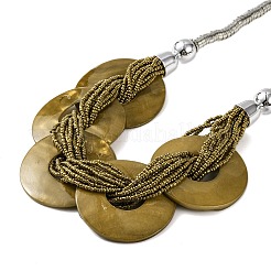 Spray Painted Disc Freshwater Shell & Acrylic Beaed Bib Necklaces&nbsp;NJEW-S427-01P-01