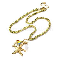 Starfish & Umbrella 304 Stainless Steel Enamel Pendant Necklaces&nbsp;NJEW-L465-07G