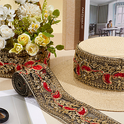Flower Pattern Ethnic Style Embroidery Floral Polyester Ribbons&nbsp;OCOR-WH0070-322A-03