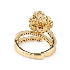 Clear Cubic Zirconia Flower Adjustable Ring&nbsp;RJEW-L100-021G