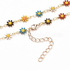 Golden Brass Flower Enamel Links Chain Necklaces&nbsp;NJEW-JN03171-01