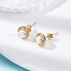 Shell Pearl 304 Stainless Steel Stud Earrings&nbsp;EJEW-JE06697
