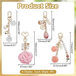 4Pcs 4 Styles Satin & Resin Rose Pendant Decorations&nbsp;KEYC-AR0001-33