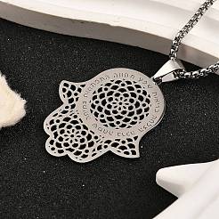 201 Stainless Steel Hollow Religion Hamsa Hand Pendant Necklaces&nbsp;NJEW-M086-01P