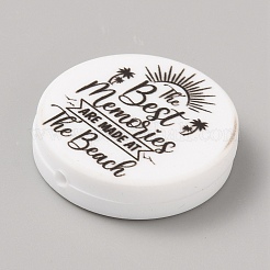 Flat Round with Word Food Grade Eco-Friendly Printed Silicone Focal Beads&nbsp;SIL-SZC0008-07A