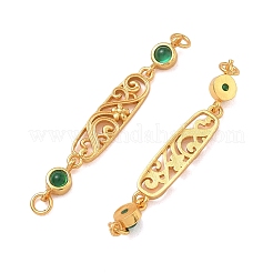 Brass & Natural Green Onyx Agate(Dyed & Heated) Hollow Oval with Flower Links Connector Charms&nbsp;KK-D113-05G