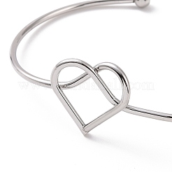 Non-Tarnish 201 Stainless Steel Wire Wrap Heart Open Cuff Bangle&nbsp;BJEW-P285-02P