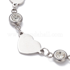 Stainless Steel Heart Link Chain Bracelet with Cubic Zirconia&nbsp;BJEW-JB10170