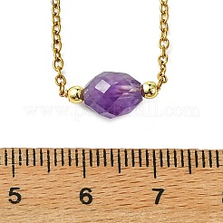 Natural Mixed Stone Faceted Oval Pendant 304 Stainless Steel Cable Chain Necklaces for Women&nbsp;NJEW-JN06226