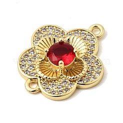 Brass Micro Pave Clear and Red Cubic Zirconia Flower Connector Charms&nbsp;KK-A296-08A-G