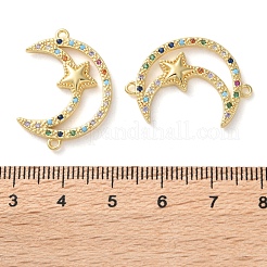 Rack Plating Brass Colorful Cubic Zirconia Moon Star Connector Charms&nbsp;KK-C084-21G