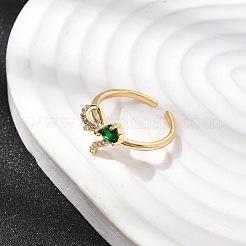 Brass with Green Glass Cuff Rings&nbsp;RJEW-P173-01G-03