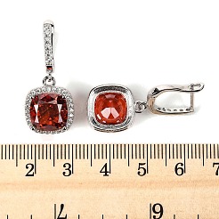 925 Sterling Silver Pave Cubic Zirconia Square Hoop Earrings&nbsp;EJEW-C150-01A-01