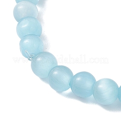 Cat Eye & Handmade Evil Eye Lampwork Round Beaded Stretch Bracelets for Women&nbsp;BJEW-JB12289-01