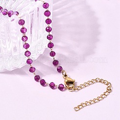 304 Stainless Steel with Glass Faceted Rondelle Bead Handmade Link Chain Birth Stone Necklaces for Women&nbsp;NJEW-G195-01G-03