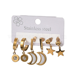 3 Pairs 304 Stainless Steel Enamel Hoop & Stud Earring Sets&nbsp;EJEW-Z166-02G-01