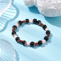 Natural Red Jasper & Black Onyx(Dyed & Heated) & Luminous Acrylic Beaded Stretch Bracelets for Women Men&nbsp;BJEW-JB10502