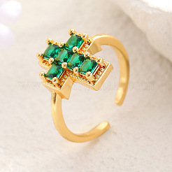Adjustable Brass Pave Cubic Zirconia Cuff Open Rings for Women&nbsp;WGBB72E-03