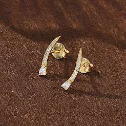 925 Sterling Silver Clear Cubic Zirconia Stud Earrings&nbsp;EJEW-Q032-01E-G