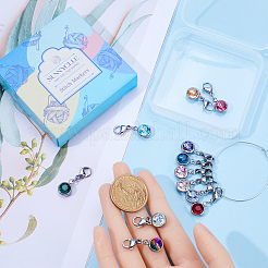 Birthstone Theme 304 Stainless Steel Glass Rhinestone Pendant Locking Stitch Markers&nbsp;HJEW-SC00004
