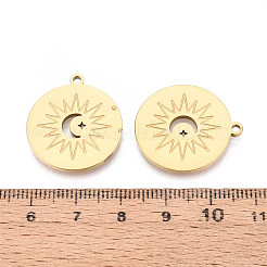 304 Stainless Steel Flat Round with Moon & Sun Pendants&nbsp;STAS-T073-06G