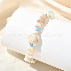 Ocean Styles Natural Shell Chips & Synthetic Turquoise Beaded Stretch Bracelets for Women&nbsp;BJEW-JB13816