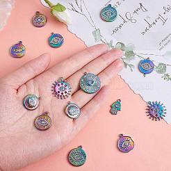 16Pcs 8 Style Eye Theme 304 Stainless Steel Rhinestone Pendants&nbsp;STAS-SZ0002-85MC