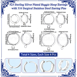 16pcs 4 Styles 201 Stainless Steel Huggie Hoop Earrings Findings&nbsp;STAS-BBC0008-37S