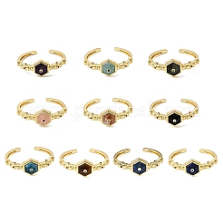 Hexagon Brass Pave Natural Gemstone & Cubic Zirconia Cuff Bangles for Women&nbsp;BJEW-Z172-01G