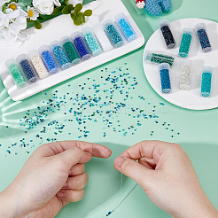 18 Colors Blue & Green Theme Glass Cylinder Beads&nbsp;SEED-DC0001-17