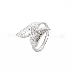 Non-Tarnish 304 Stainless Steel Leaf Open Cuff Ring for Women&nbsp;RJEW-S405-175P