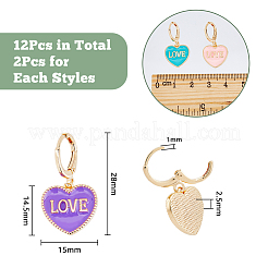 12Pcs 6 Colors Heart with Word Love Enamel Dangle Leverback Earrings&nbsp;EJEW-DC0001-26