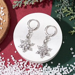 Christmas Snowflake Brass Micro Pave Clear Cubic Zirconia Hoop Earrings&nbsp;EJEW-JE06158-02