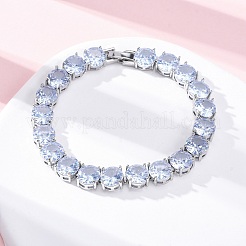 Brass Pave Clear Cubic Zirconia Flat Round Link Chain Bracelets for Women&nbsp;BJEW-A034-02P