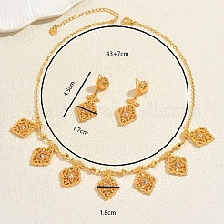 Vintage Ethnic Style Alloy Zircon Hollow Floral Filigree Charm Necklace & Stud Earring Sets for Women&nbsp;JI8843